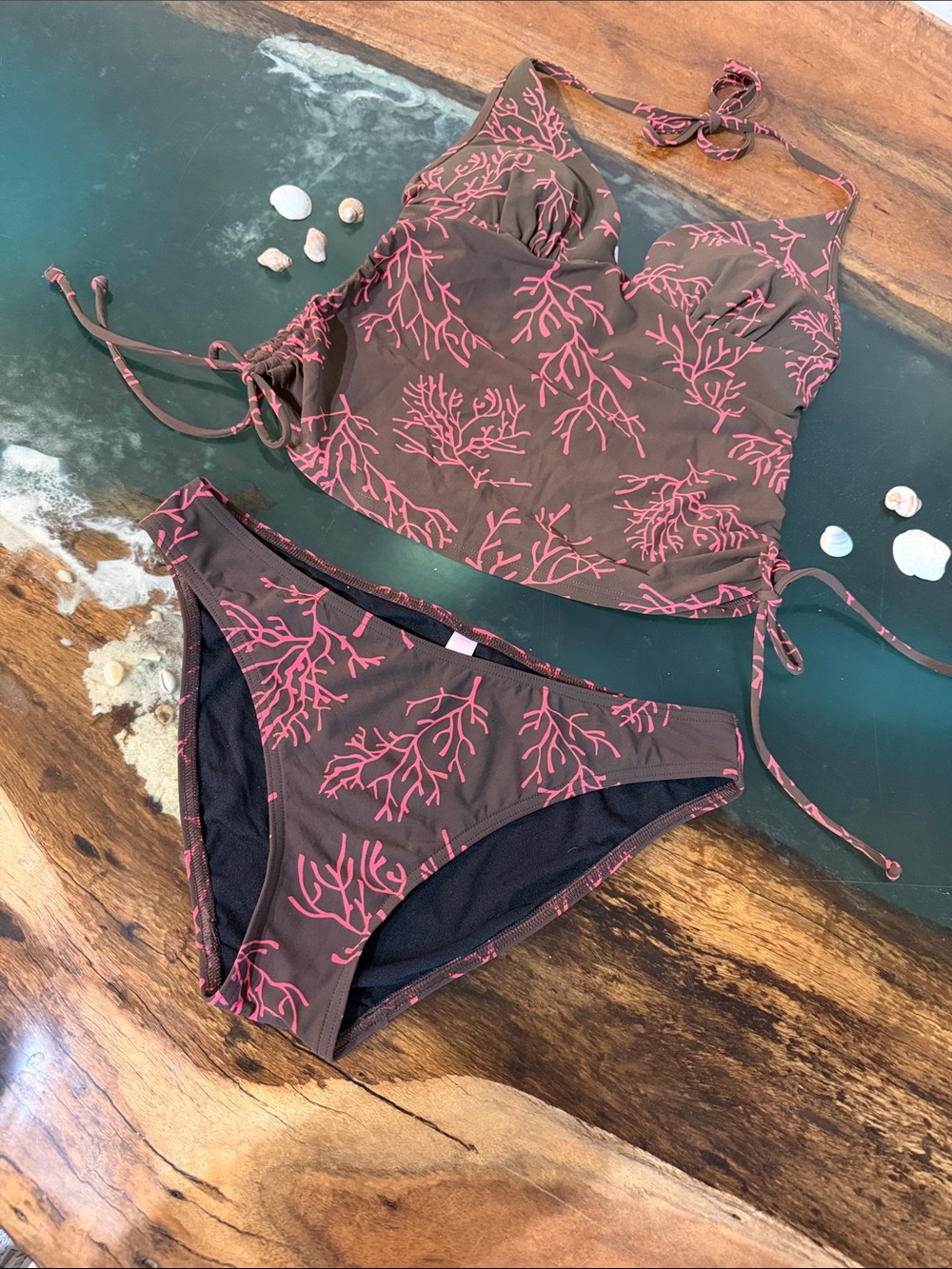 Victoria's Secret Brown Bikini Set with Coral Print